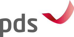 Logo des Unternehmens - schwarze Schrift rote Welle